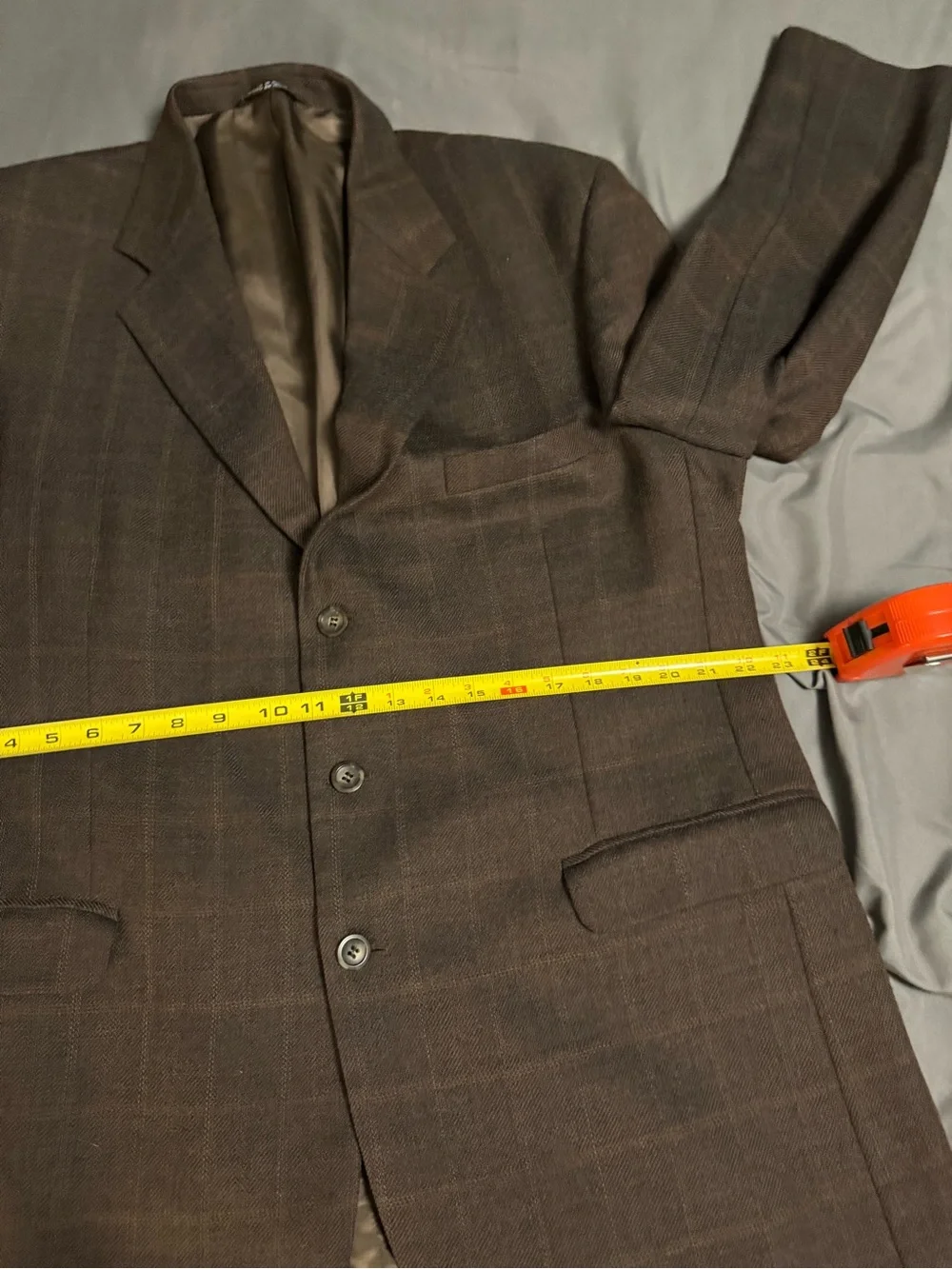 Stafford Executive Lambswool Cashmere Sport Coat Blazer - Mens 44R Brown Plaid